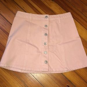 Pink denim button up skirt